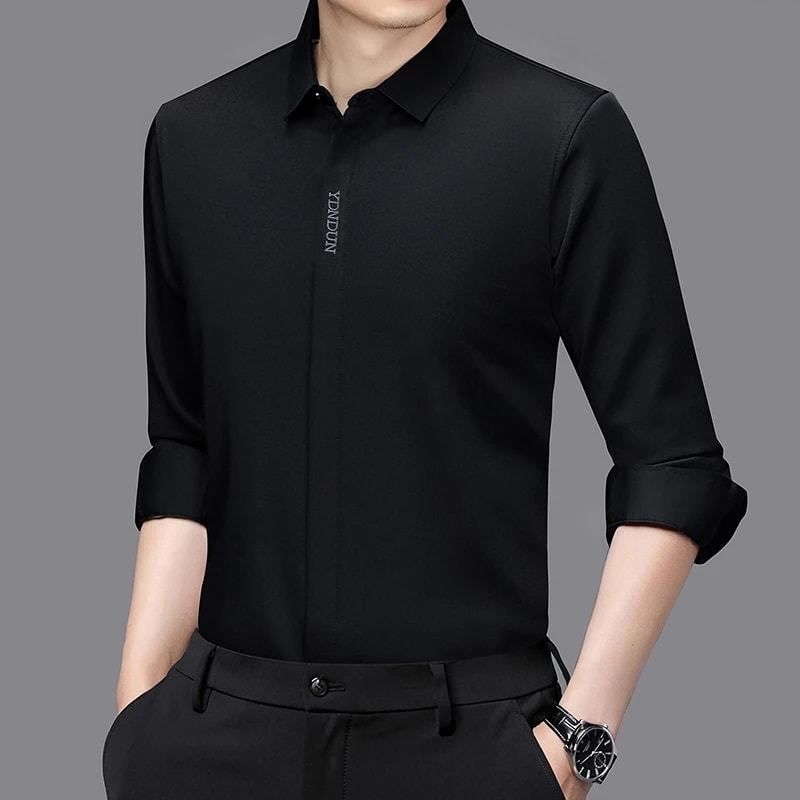 Comfortable Wrinkle Free Mens Long Sleeved Solid Color Business Casual Shirt All Season Versatile T 5