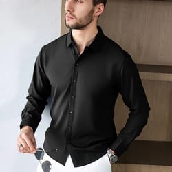 new men's solid color business casual long sleeved shirt wrinkle free comfortable all season top