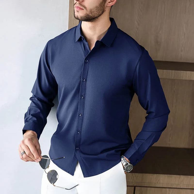 New Mens Solid Color Business Casual Long Sleeved Shirt Wrinkle Free Comfortable All Season Top 3