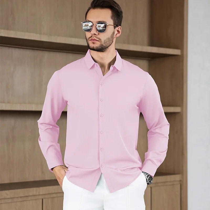 New Mens Solid Color Business Casual Long Sleeved Shirt Wrinkle Free Comfortable All Season Top 9