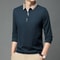 Stylish Mens Business Casual Polo Shirt Breathable Long Sleeved Top Comfortable Solid Color Shirt 2