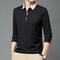 Stylish Mens Business Casual Polo Shirt Breathable Long Sleeved Top Comfortable Solid Color Shirt 3