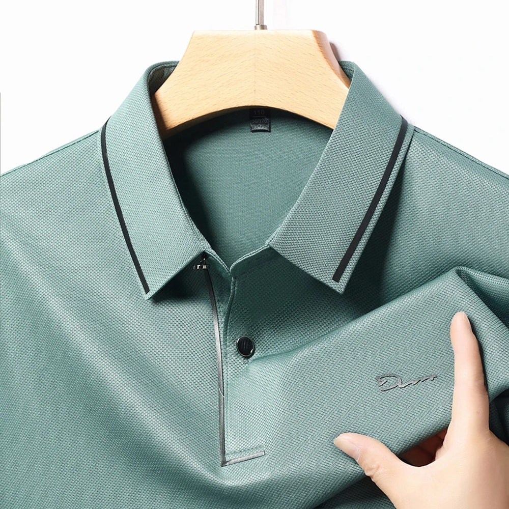 New Mens Business Casual Polo Shirt Long Sleeved Badge Solid Color Fashionable Comfortable Breathab 7