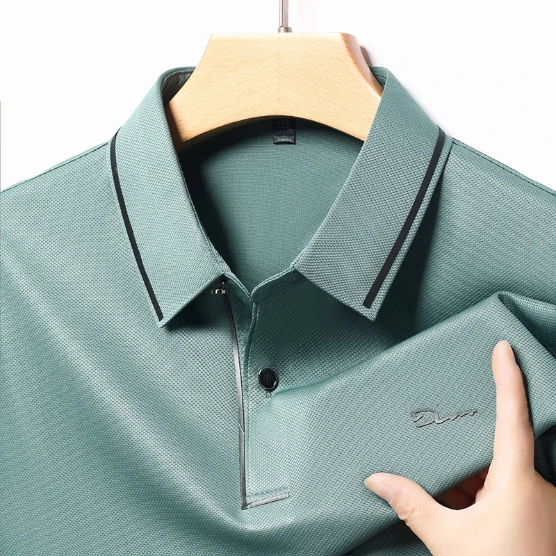 New Mens Business Casual Polo Shirt Long Sleeved Badge Solid Color Fashionable Comfortable Breathab 7