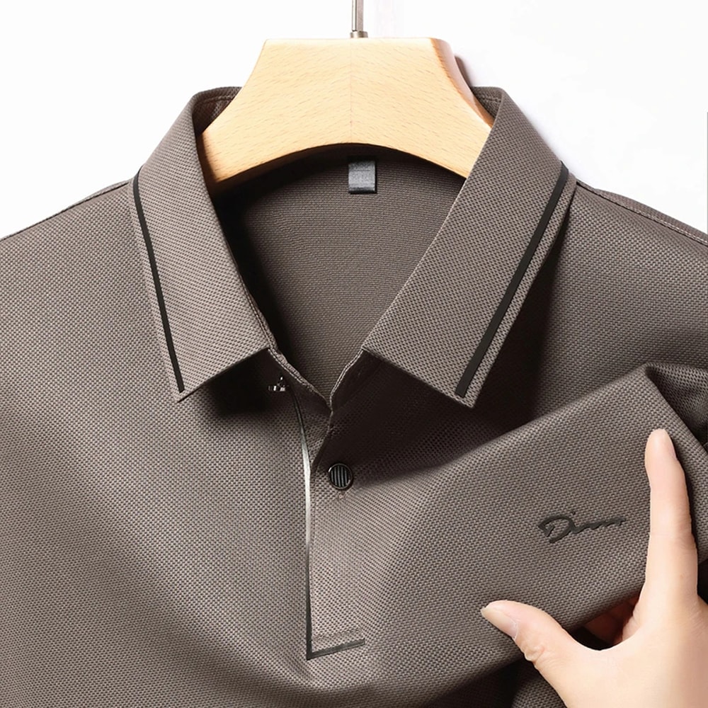 New Mens Business Casual Polo Shirt Long Sleeved Badge Solid Color Fashionable Comfortable Breathab 5