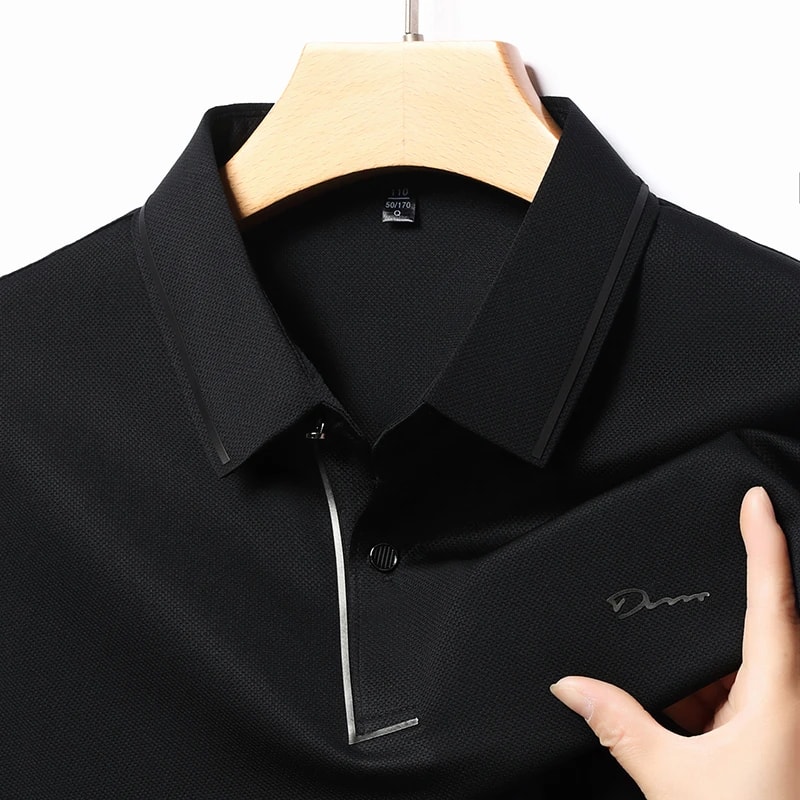 New Mens Business Casual Polo Shirt Long Sleeved Badge Solid Color Fashionable Comfortable Breathab 9