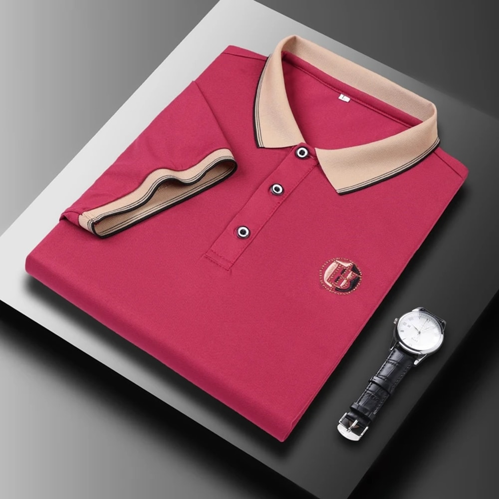 Men's short sleeved T-shirt polo shirt with embroidered polo shirt