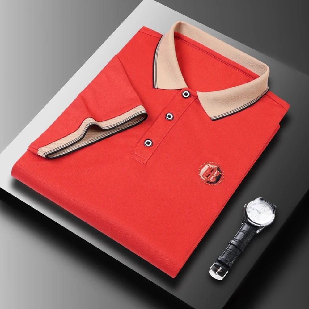 Men's short sleeved T-shirt polo shirt with embroidered polo shirt