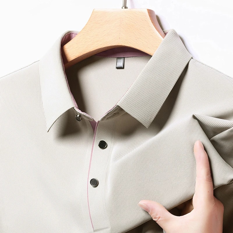 New Mens Business Casual Polo Shirt Long Sleeved Solid Color Shirt Comfortable Versatile Fashionabl 1