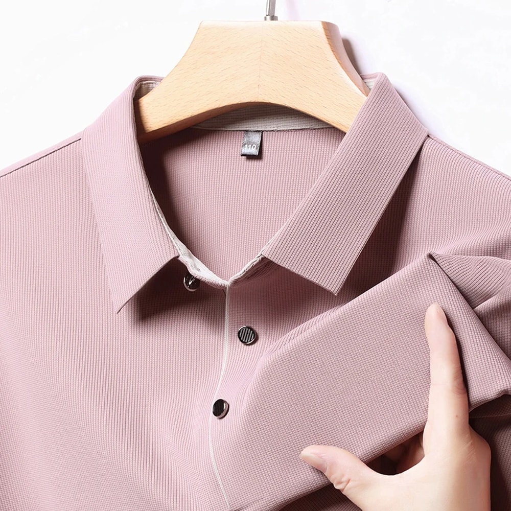 New Mens Business Casual Polo Shirt Long Sleeved Solid Color Shirt Comfortable Versatile Fashionabl 2