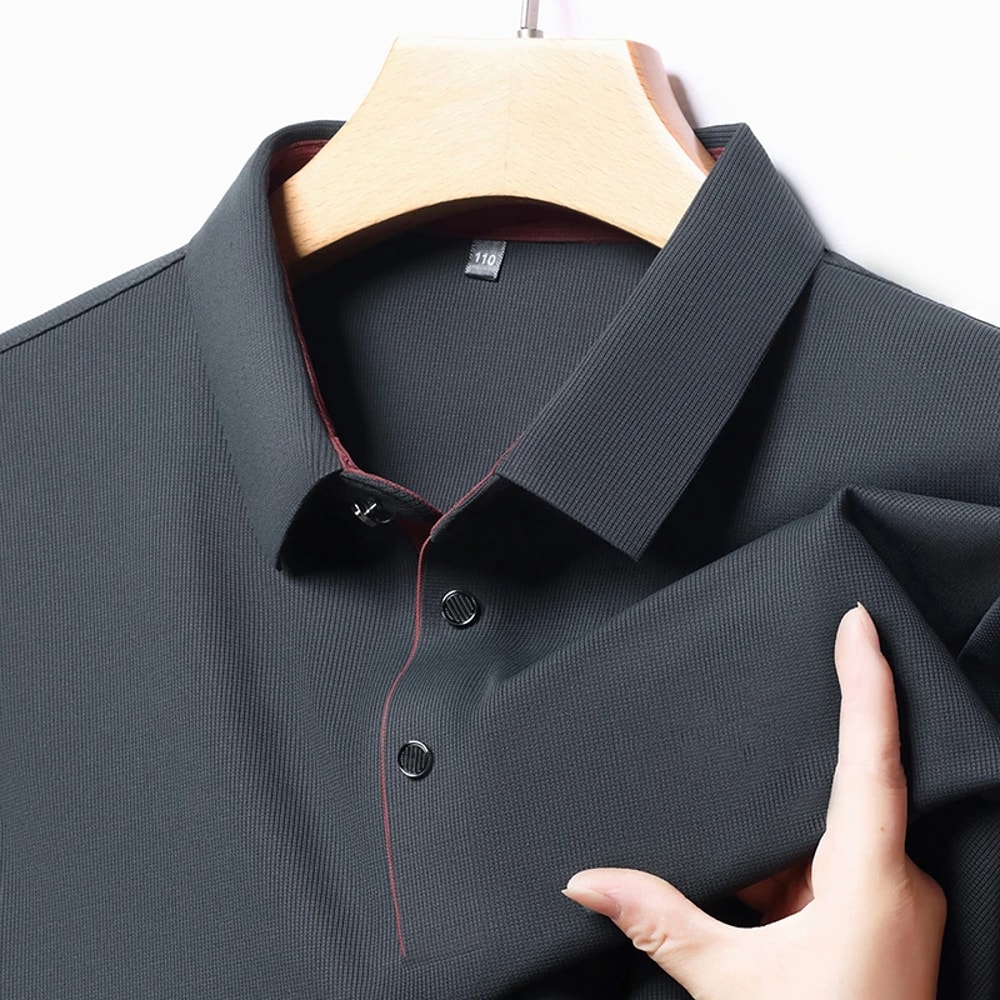 New Mens Business Casual Polo Shirt Long Sleeved Solid Color Shirt Comfortable Versatile Fashionabl 3