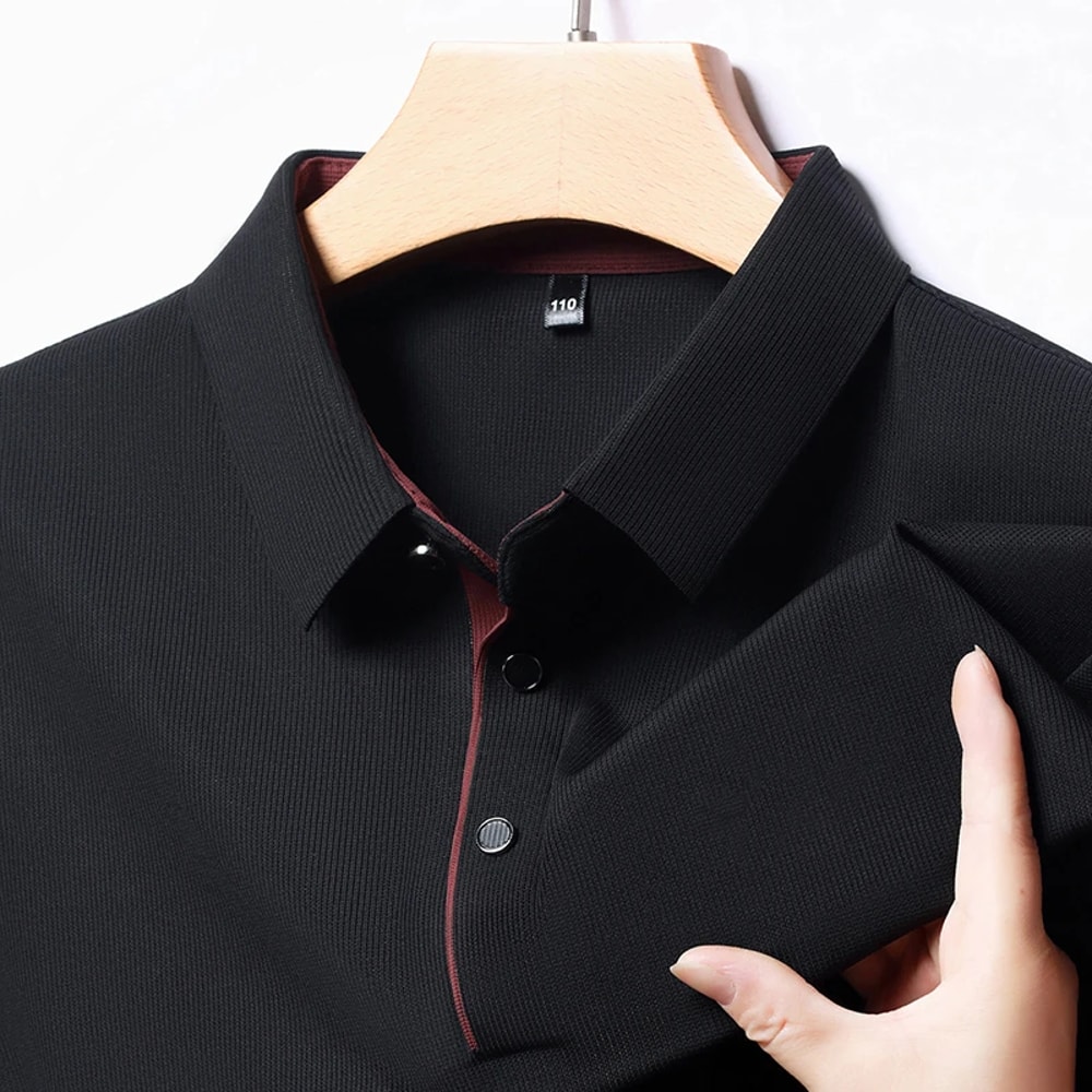 New Mens Business Casual Polo Shirt Long Sleeved Solid Color Shirt Comfortable Versatile Fashionabl 4