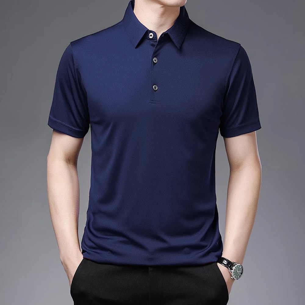 New Mens Business Casual Polo Shirt Comfortable Summer Fashion Short Sleeve Breathable Top 1