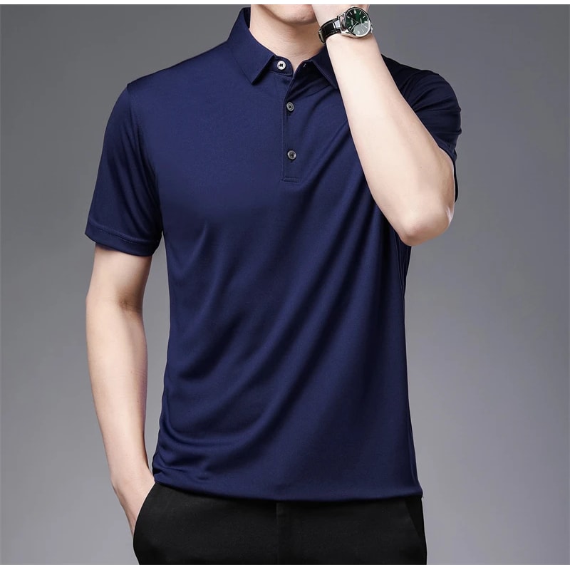 New Mens Business Casual Polo Shirt Comfortable Summer Fashion Short Sleeve Breathable Top 7