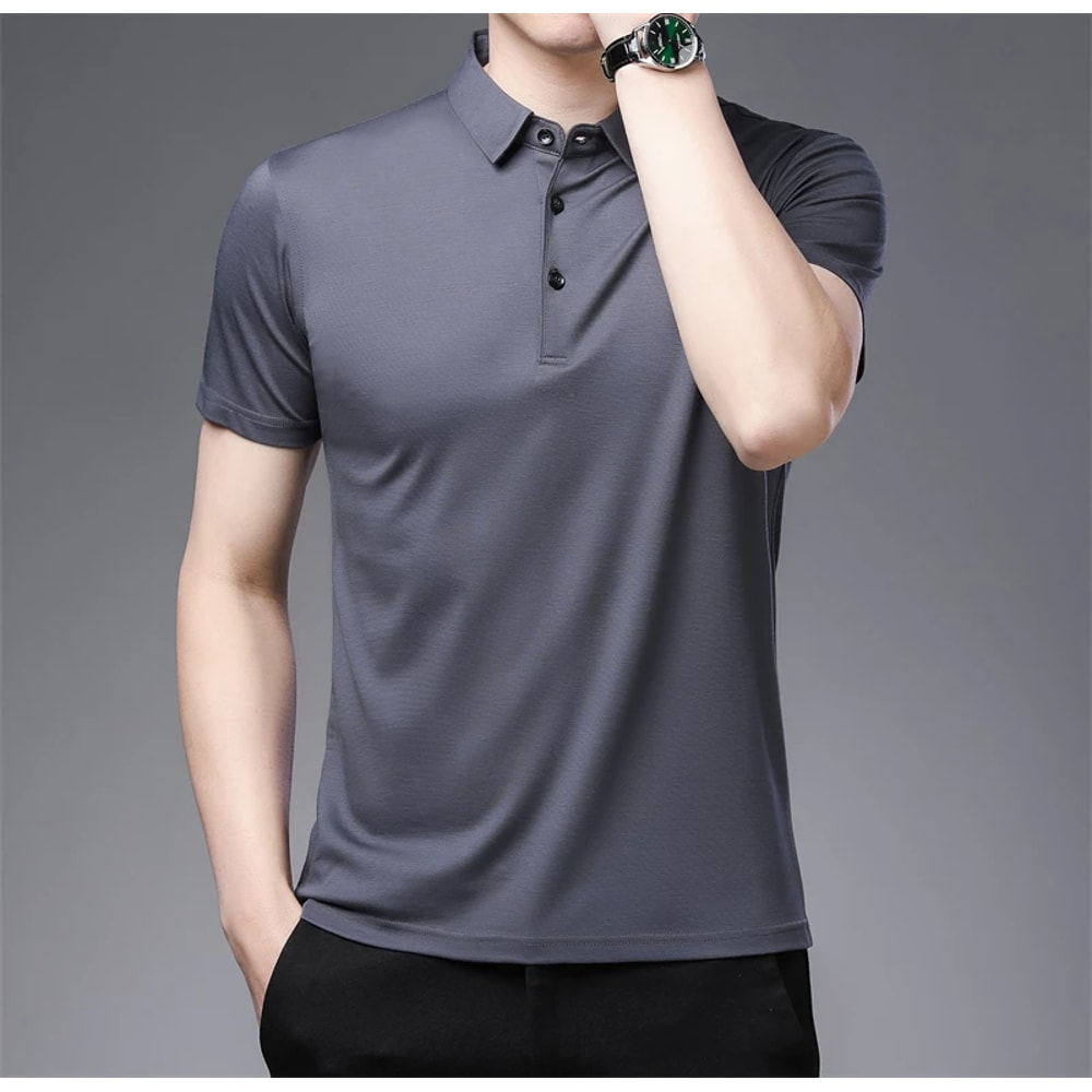 New Mens Business Casual Polo Shirt Comfortable Summer Fashion Short Sleeve Breathable Top 8