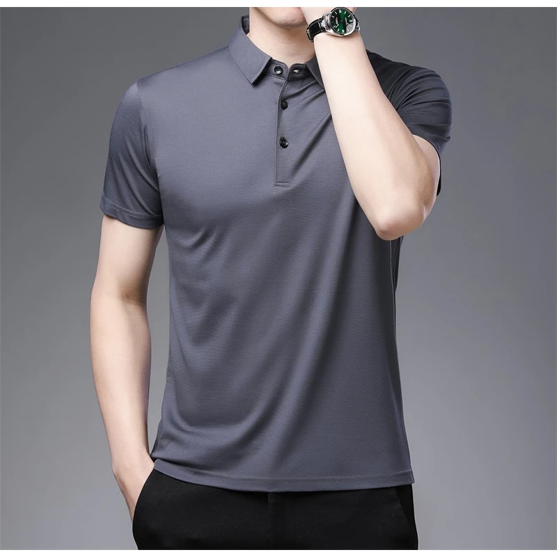 New Mens Business Casual Polo Shirt Comfortable Summer Fashion Short Sleeve Breathable Top 8