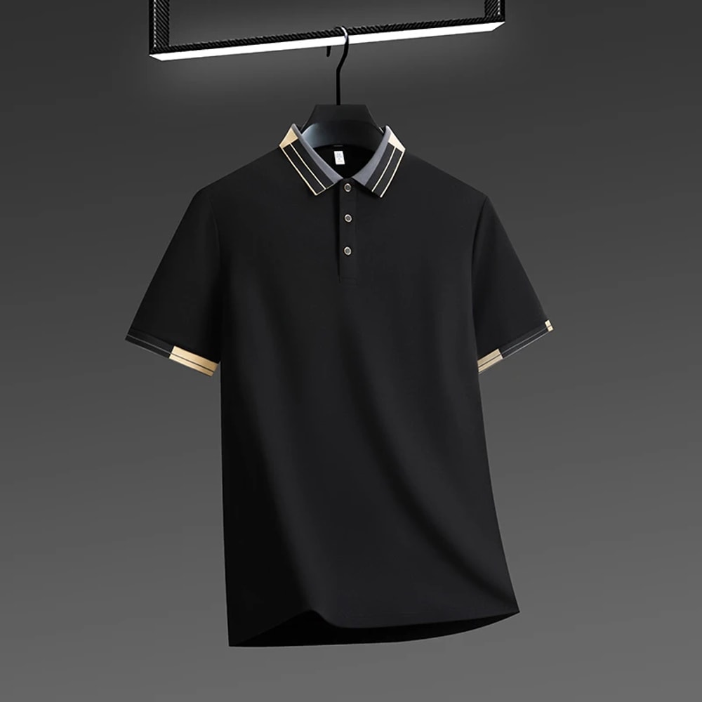 New Mens Solid Color Polo Shirt Business Casual Short Sleeved Comfortable Breathable Fashionable Ve 3