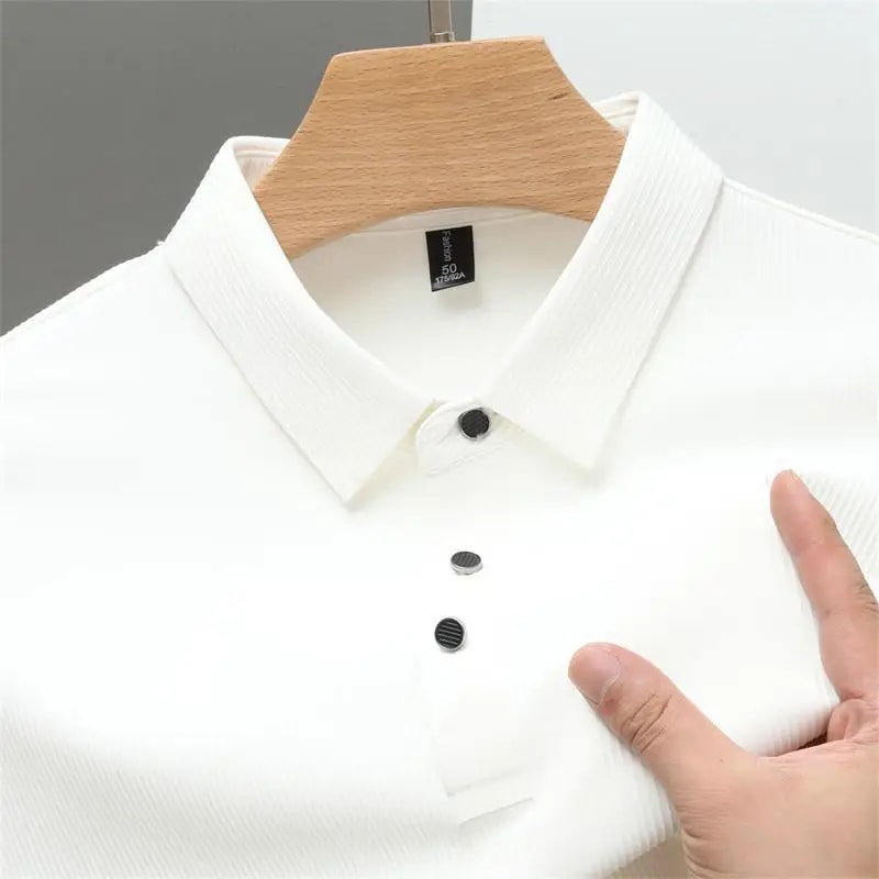 Fashion Solid Color Polo Shirt For Men New Casual Waffle Short Sleeve Top 3