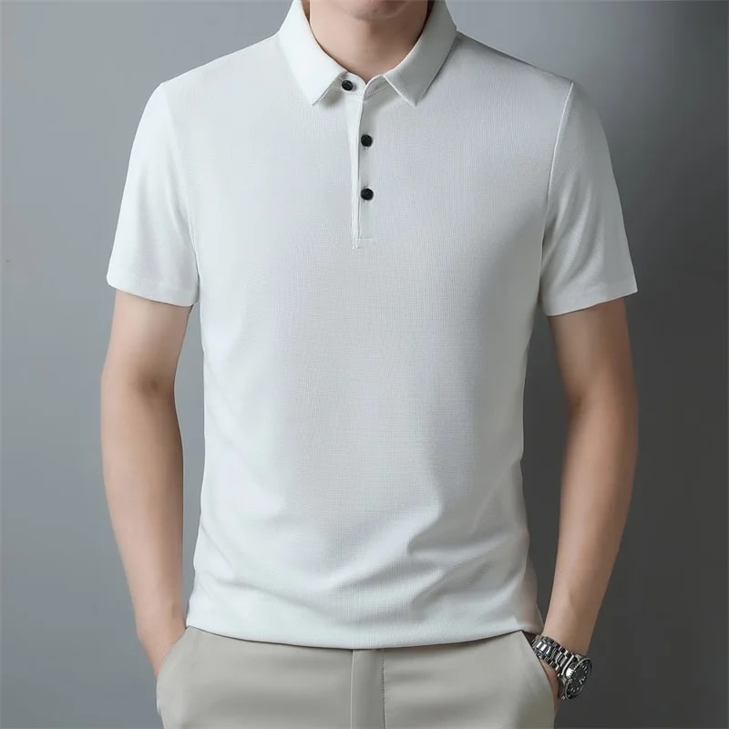 Fashion Solid Color Polo Shirt For Men New Casual Waffle Short Sleeve Top 6