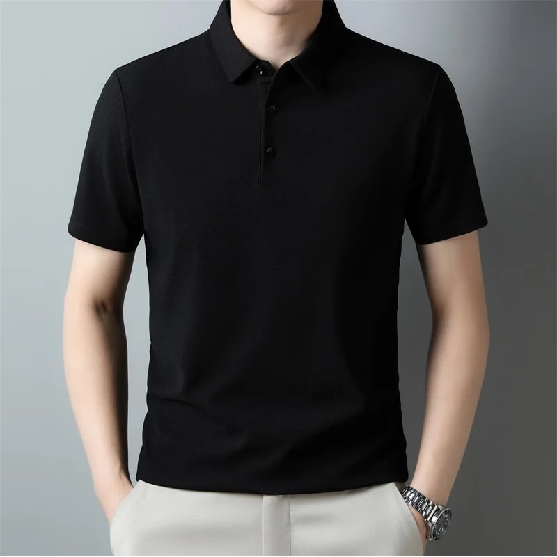 Fashion Solid Color Polo Shirt For Men New Casual Waffle Short Sleeve Top 8