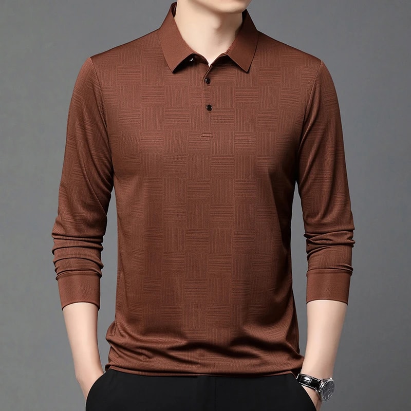 New Mens Solid Color Long Sleeved Polo Shirt Fashionable Comfortable Breathable Versatile Business 7
