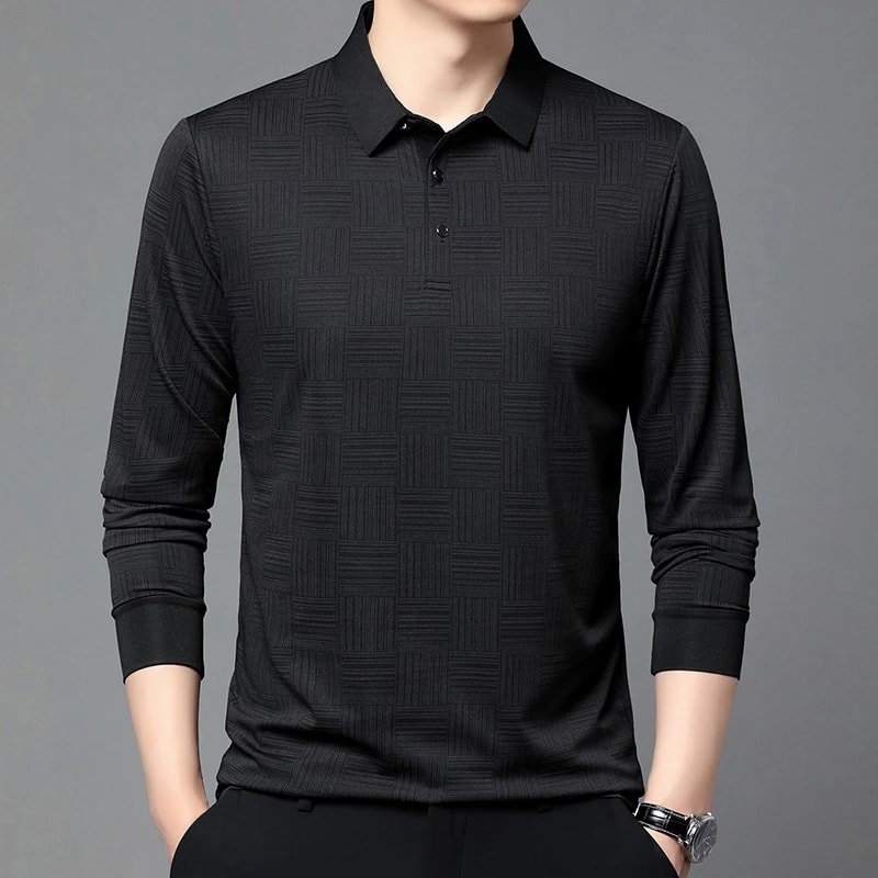 New Mens Solid Color Long Sleeved Polo Shirt Fashionable Comfortable Breathable Versatile Business 6