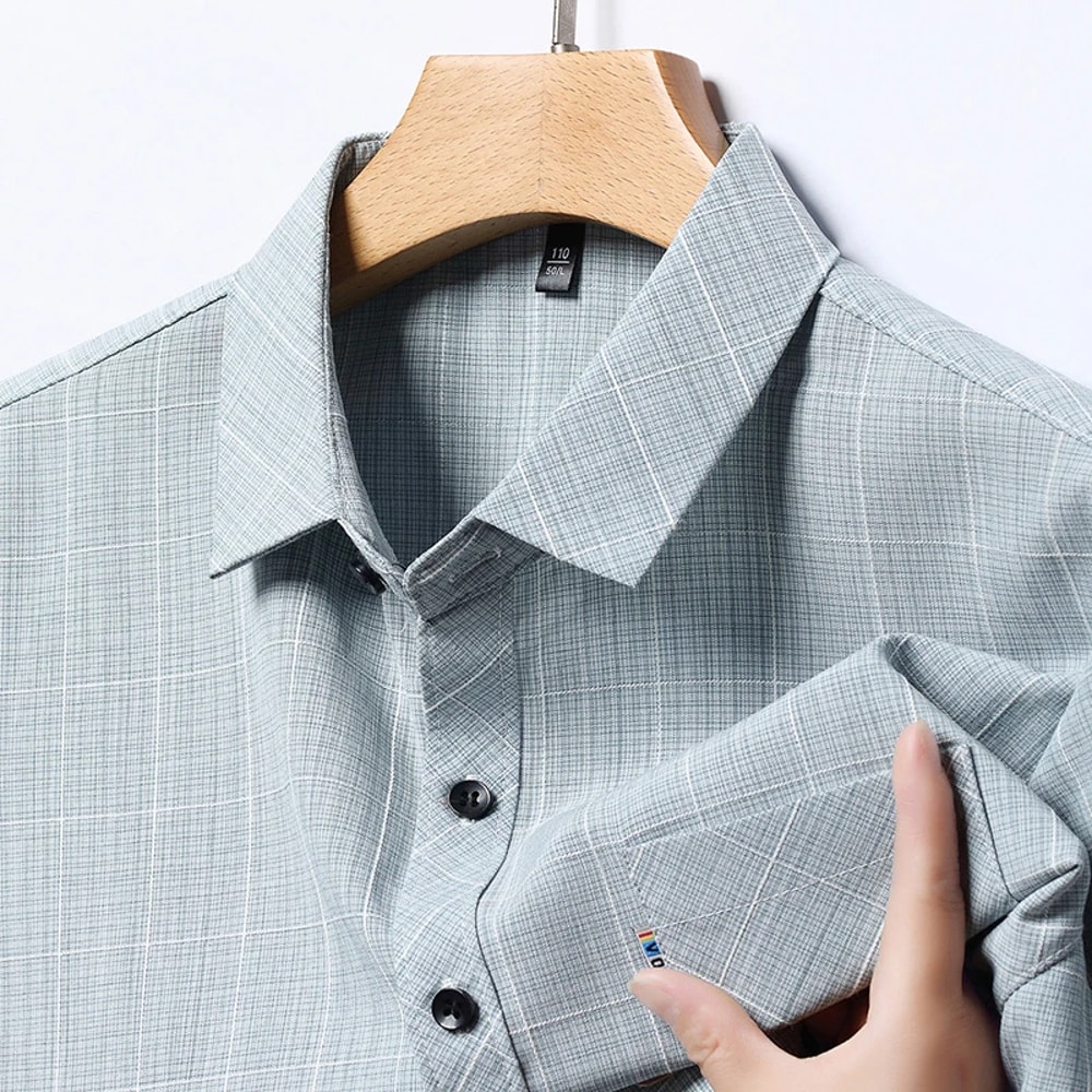 Comfortable All Season New Mens Business Casual Short Sleeved Printed Shirt With Wrinkle Resistance 0