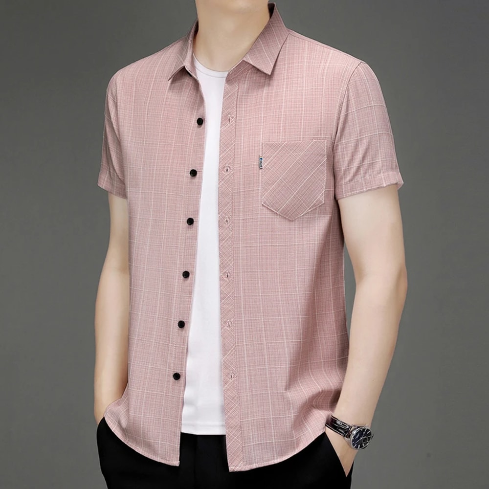 Comfortable All Season New Mens Business Casual Short Sleeved Printed Shirt With Wrinkle Resistance 6