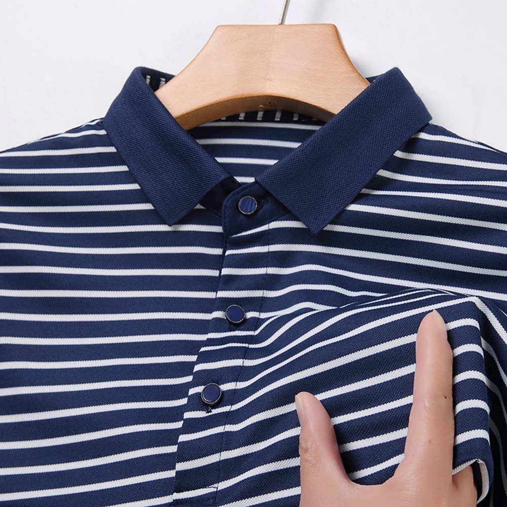 Mens Fashion Striped Cotton POLO Shirt Casual Business Short Sleeved Comfortable And Breathable Top 3