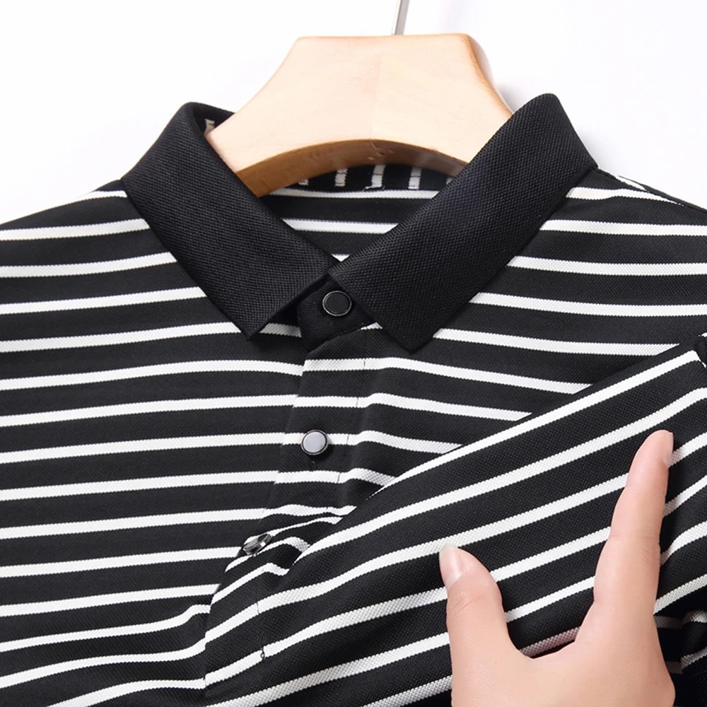 Mens Fashion Striped Cotton POLO Shirt Casual Business Short Sleeved Comfortable And Breathable Top 4