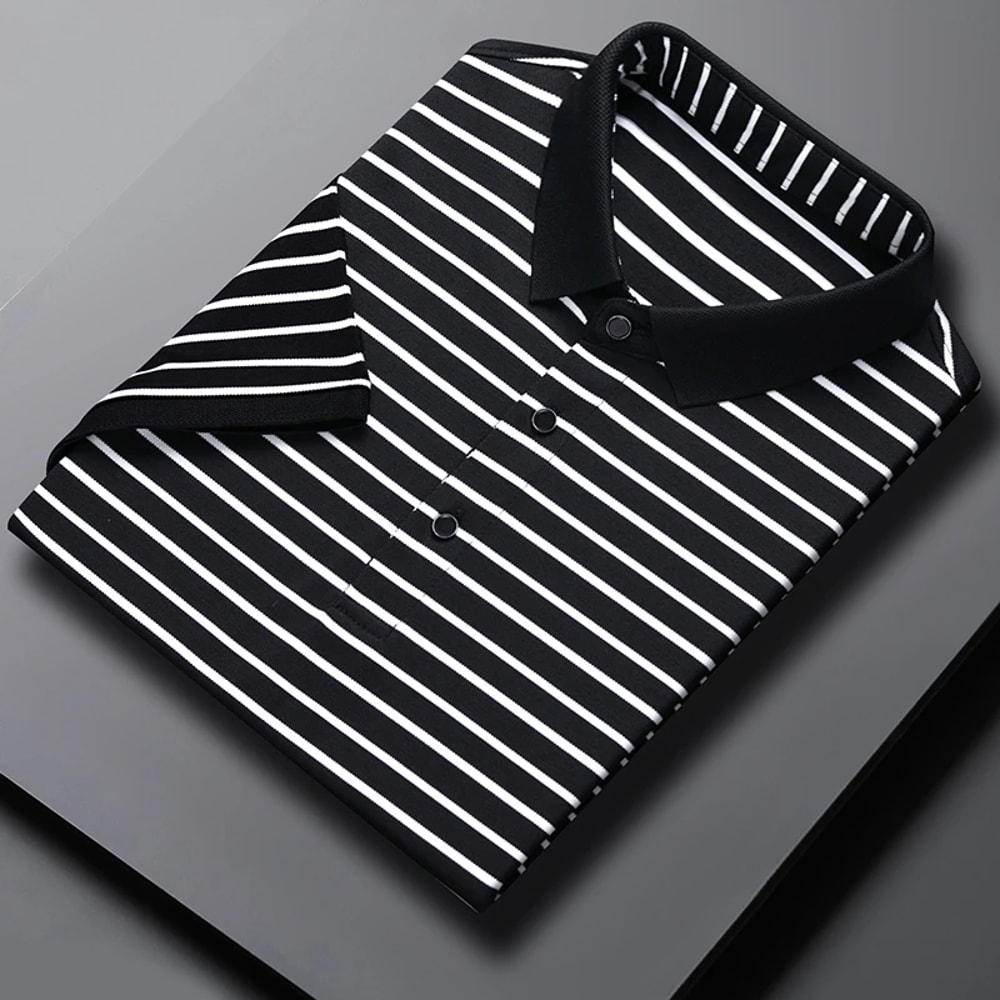 Mens Fashion Striped Cotton POLO Shirt Casual Business Short Sleeved Comfortable And Breathable Top 7