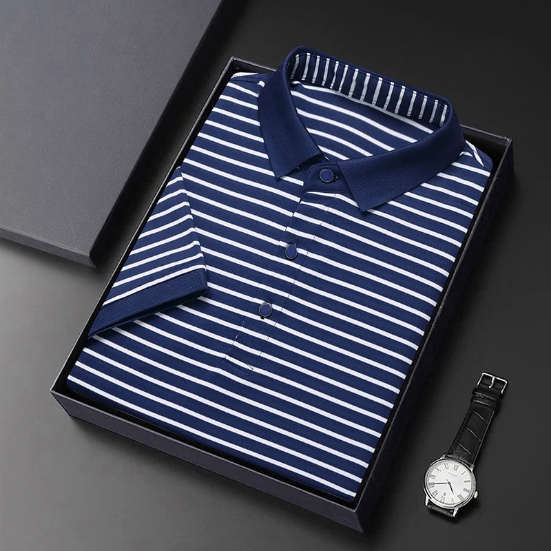 Mens Fashion Striped Cotton POLO Shirt Casual Business Short Sleeved Comfortable And Breathable Top 6