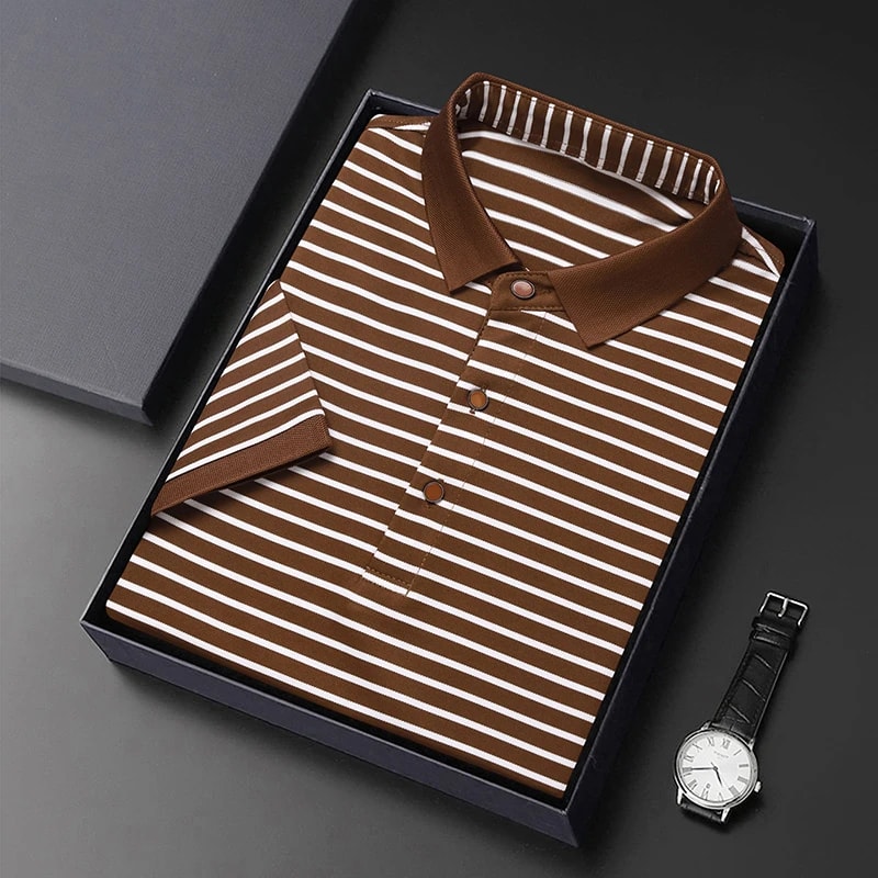 Mens Fashion Striped Cotton POLO Shirt Casual Business Short Sleeved Comfortable And Breathable Top 8