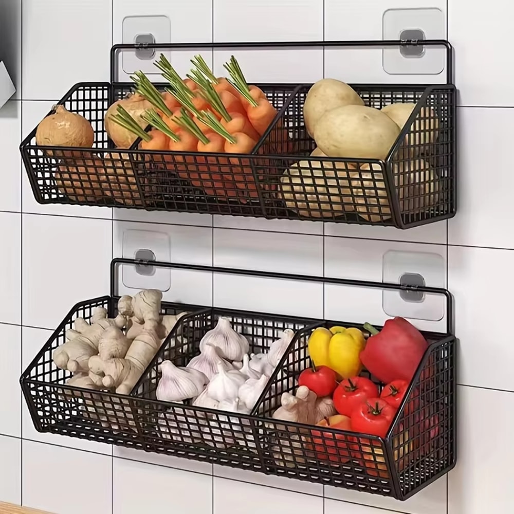Durable Wall Mounted Metal Wire Storage Basket For Kitchen Spices Garlic Onions And Vegetables 6