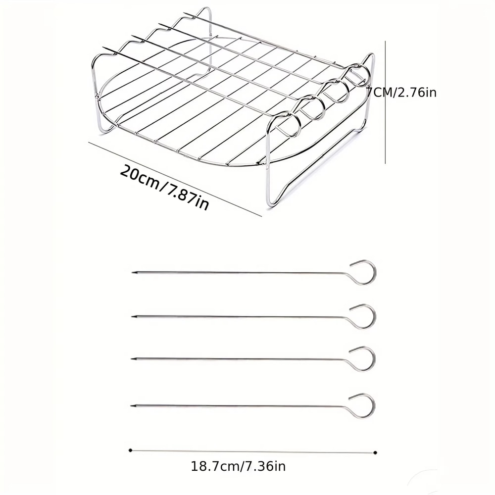 Air Fryer Square Grill Stainless Steel With Barbecue Skewers Cooking Rack Kitchen Air Fryer Accesso 5