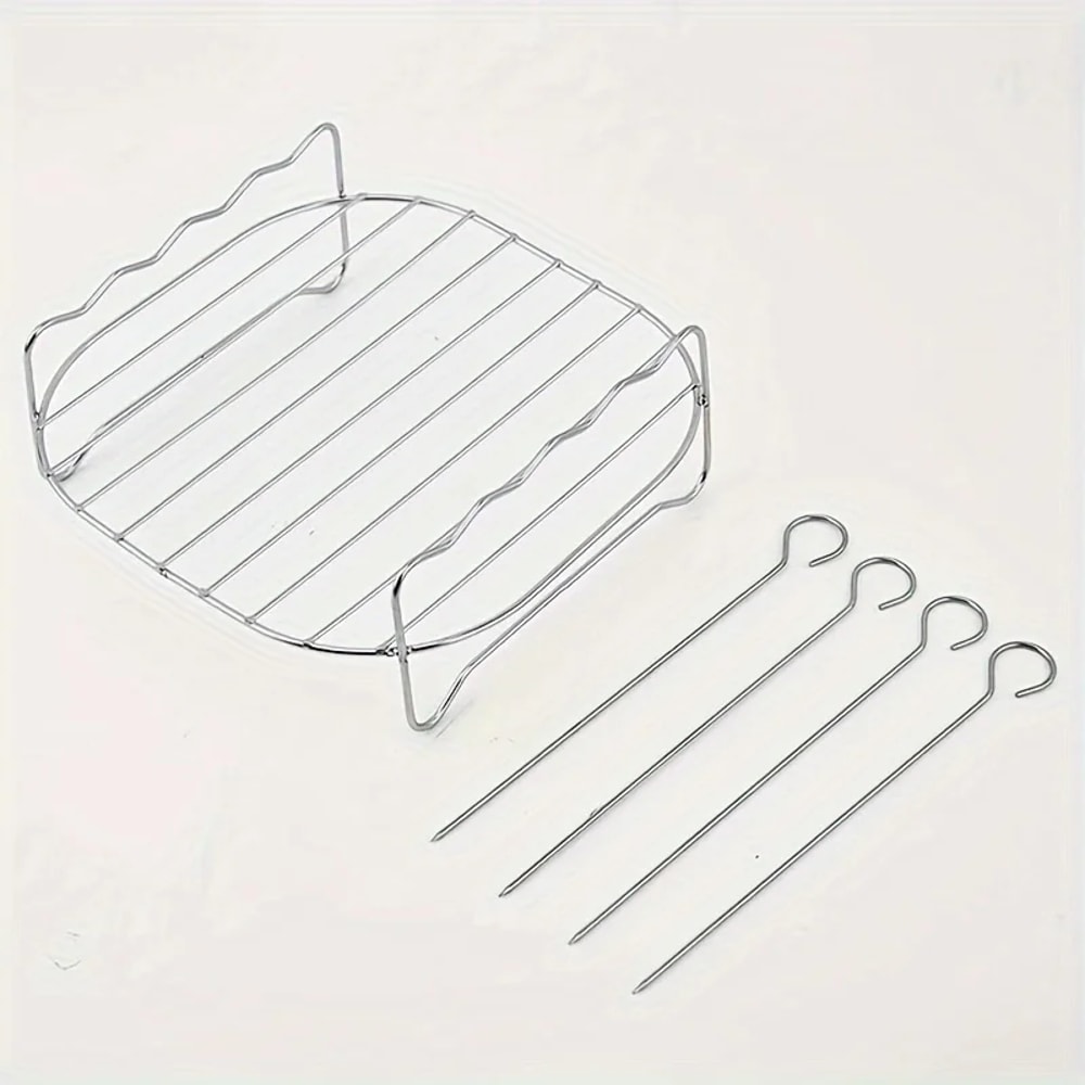 Air Fryer Square Grill Stainless Steel With Barbecue Skewers Cooking Rack Kitchen Air Fryer Accesso 3