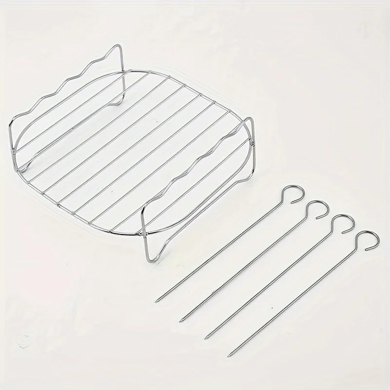 Air Fryer Square Grill Stainless Steel With Barbecue Skewers Cooking Rack Kitchen Air Fryer Accesso 3