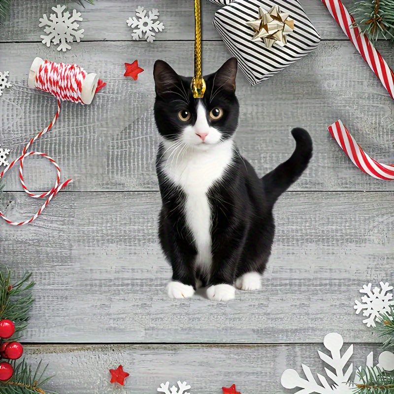 Small Decorative Acrylic Plush Black And White Cat Pendant For Pet Enthusiasts 1