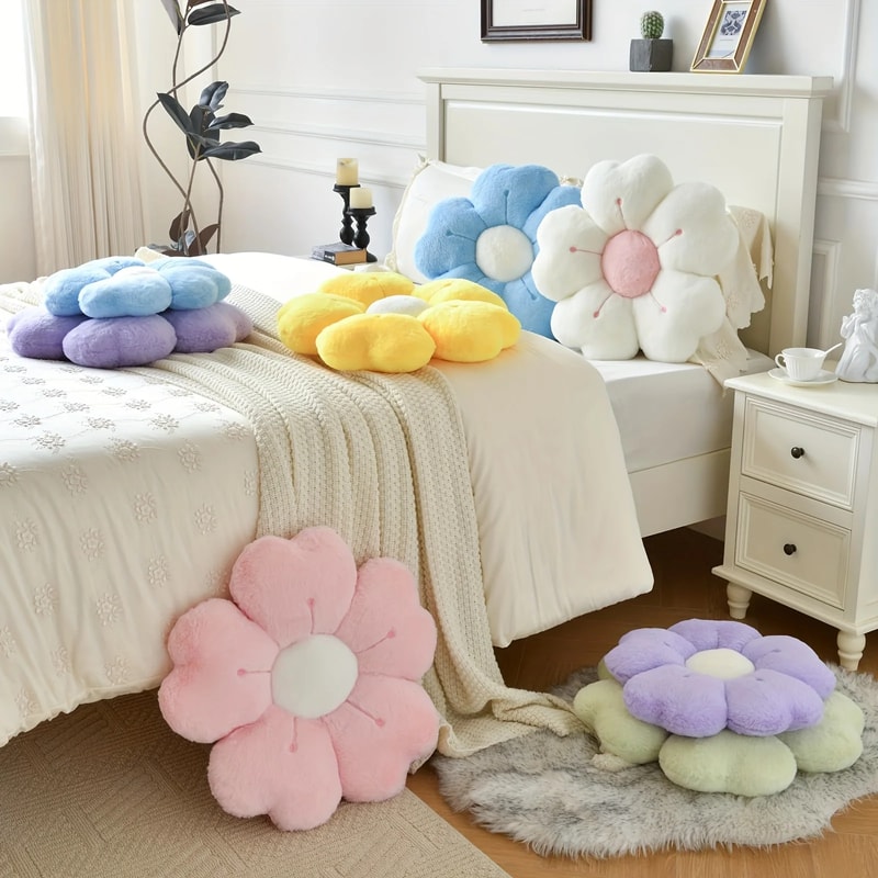 Comfortable Plush Pillow Daisy Flower Shaped Decorative Pad For Sofa And Bed Soft Polyester Fabric 0