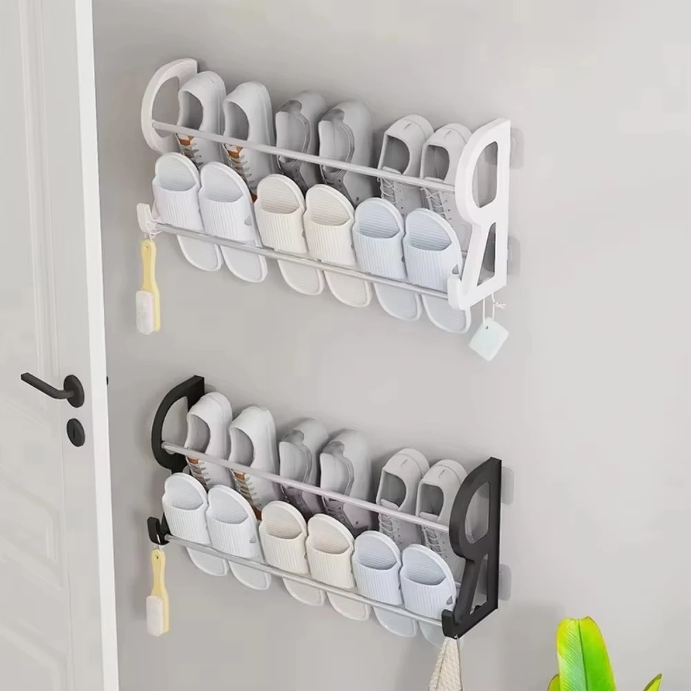 Multifunctional Wall Mounted Shoe Rack No Drilling Space Saving Storage For Bedroom Living Room 0