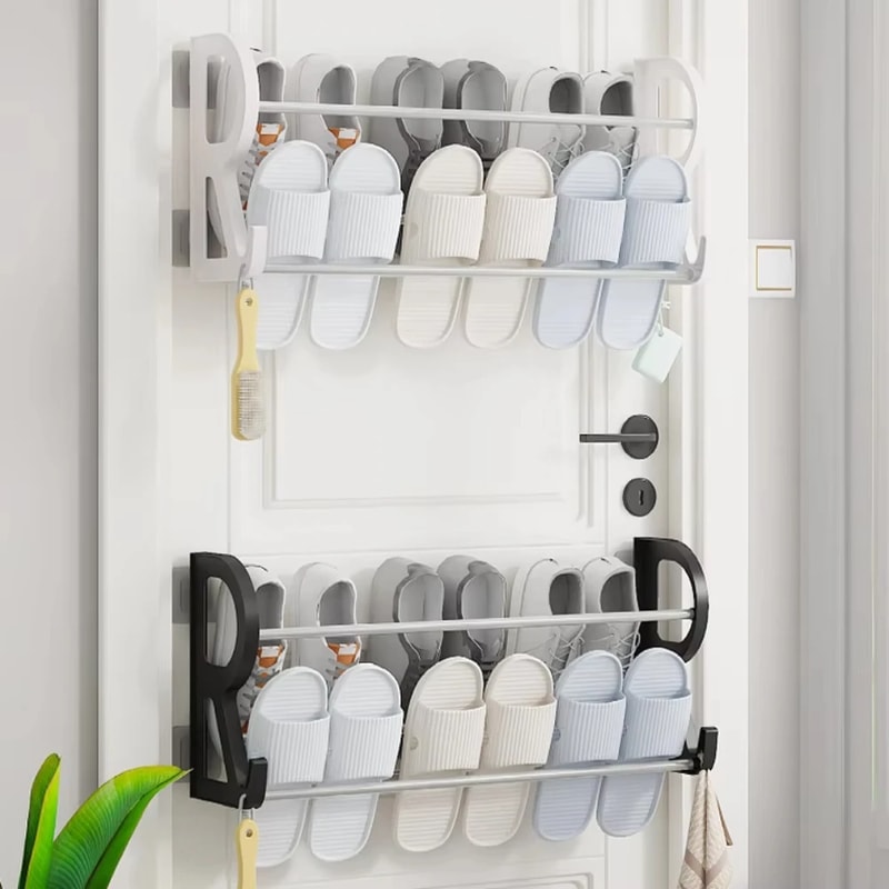 Multifunctional Wall Mounted Shoe Rack No Drilling Space Saving Storage For Bedroom Living Room 2
