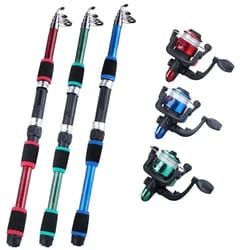 kids telescopic fishing rod with rotating reel and bait hook, portable travel fishing rod