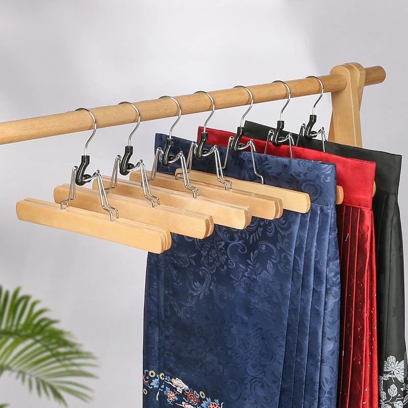 Wooden Clothes Hanger With Skirt Clip Pants Clip For Natural Long Pants 0