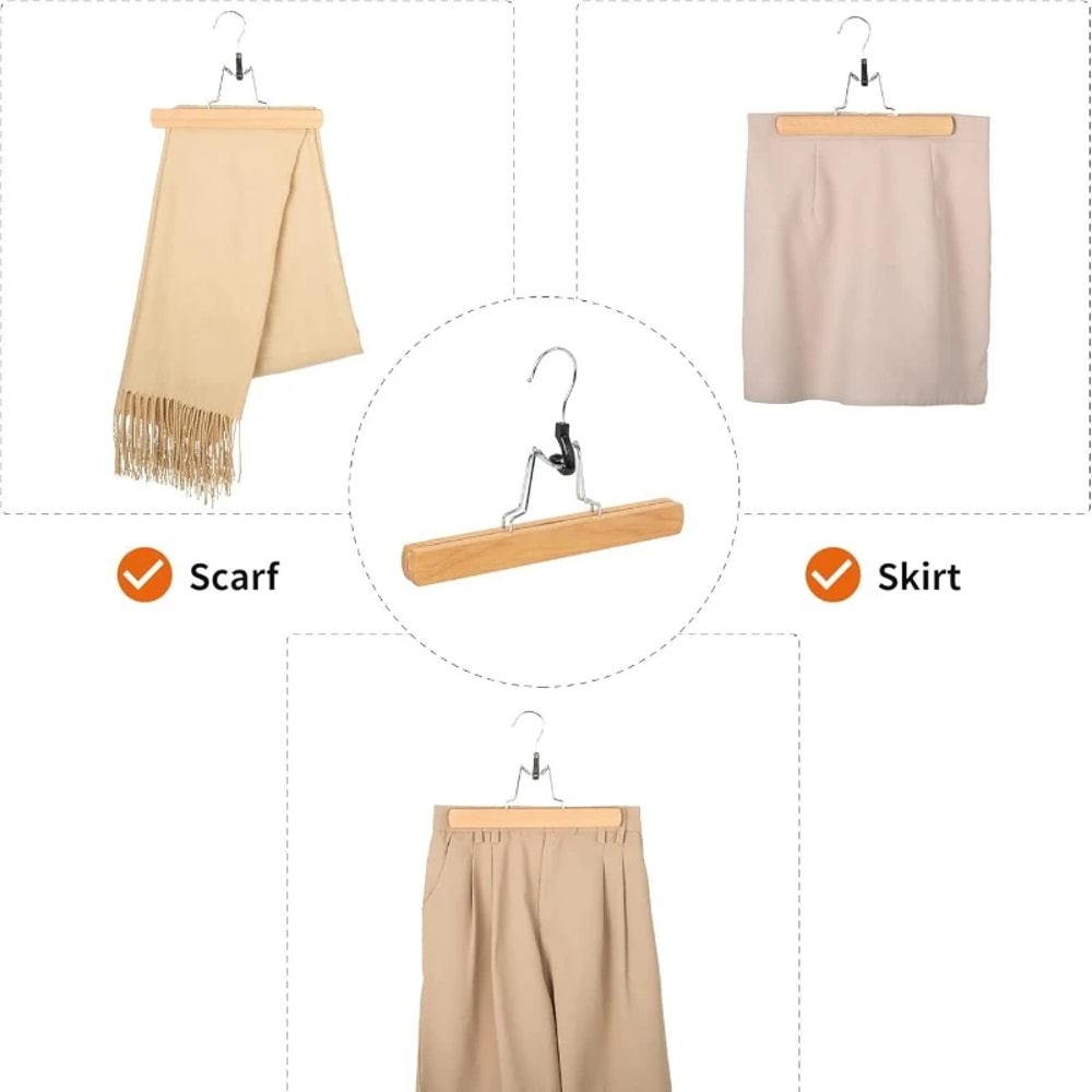 Wooden Clothes Hanger With Skirt Clip Pants Clip For Natural Long Pants 1