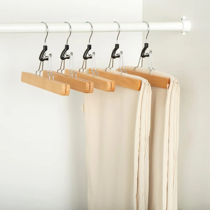 Wooden Clothes Hanger With Skirt Clip Pants Clip For Natural Long Pants 2