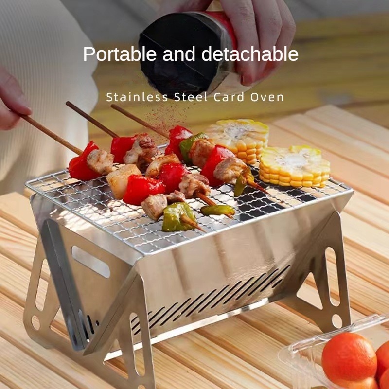 Stainless Steel Portable Folding BBQ Grill Stove Camping Heating Stoves Firewood Rack Multifunction 1