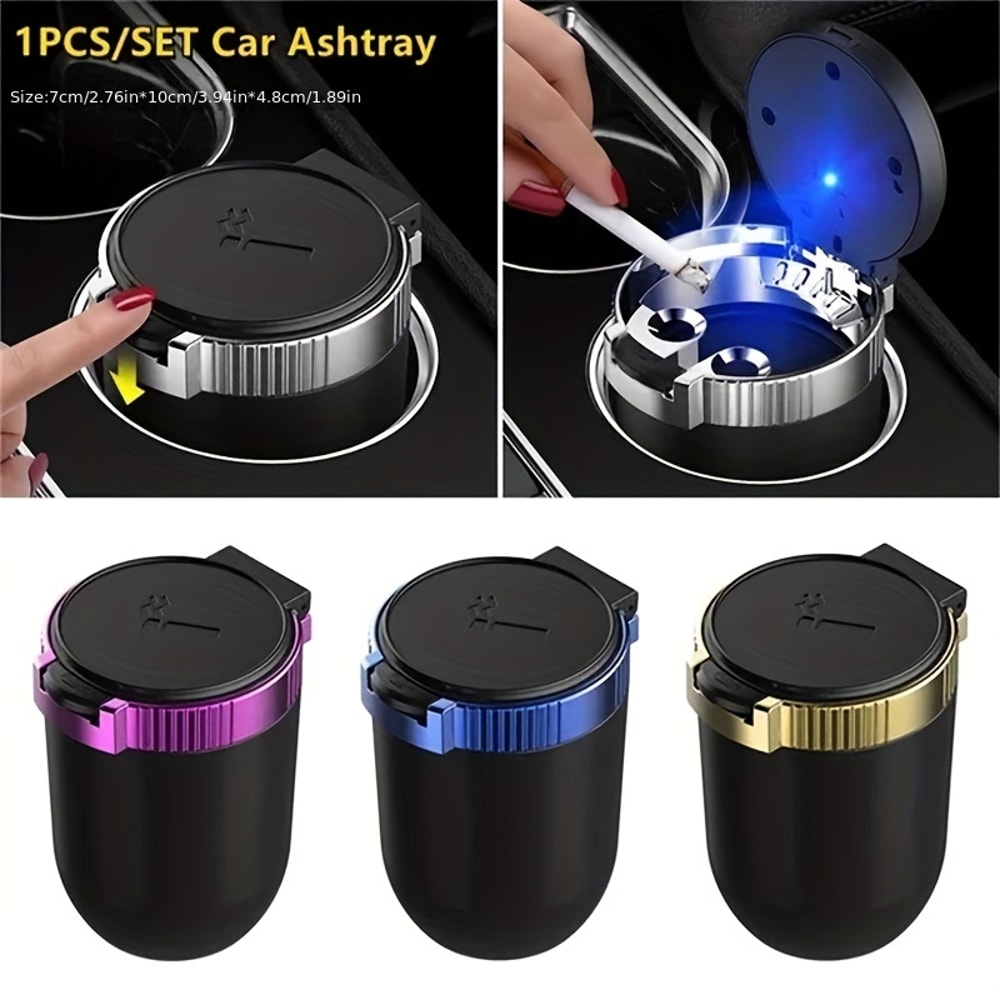 Universal Car Ashtray With LED Light Stainless Steel Cup Smokeless Flame Retardant Auto Ash Tray Fo 0