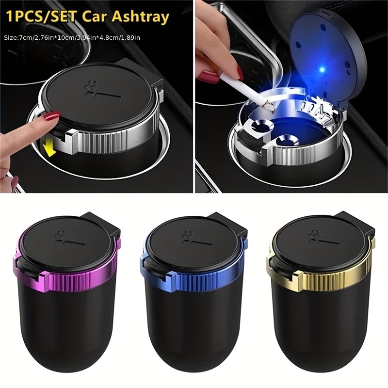 Universal Car Ashtray With LED Light Stainless Steel Cup Smokeless Flame Retardant Auto Ash Tray Fo 0