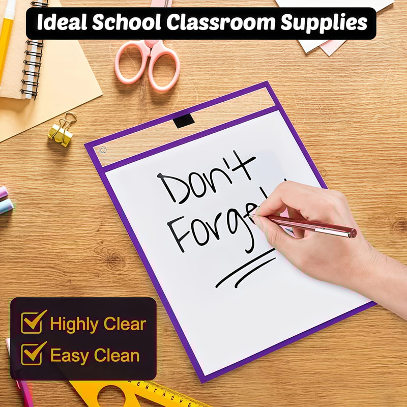 Extra Large Reusable Dry Wipe Pocket Set With Transparent Plastic Protection For Schools 3