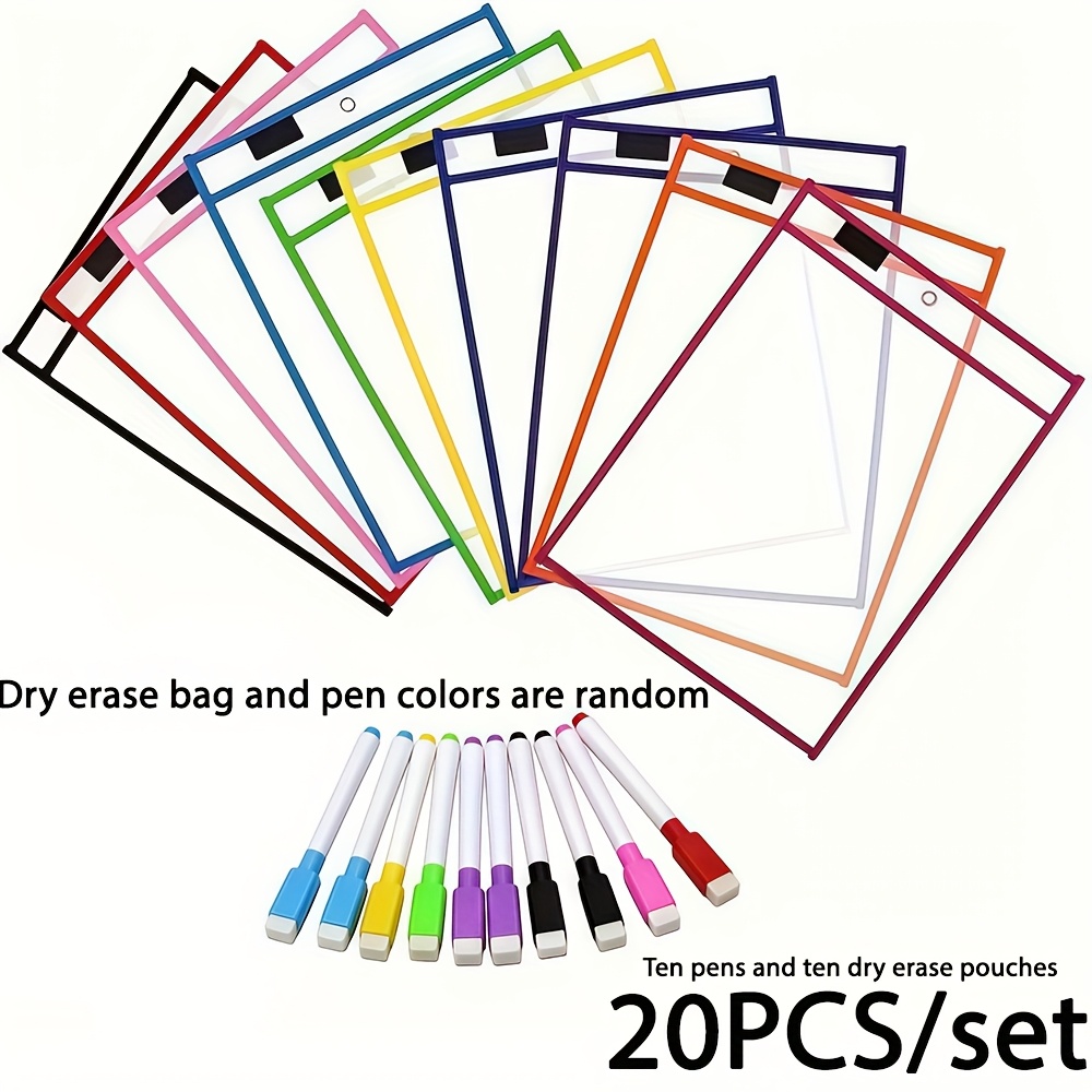 Extra Large Reusable Dry Wipe Pocket Set With Transparent Plastic Protection For Schools 5